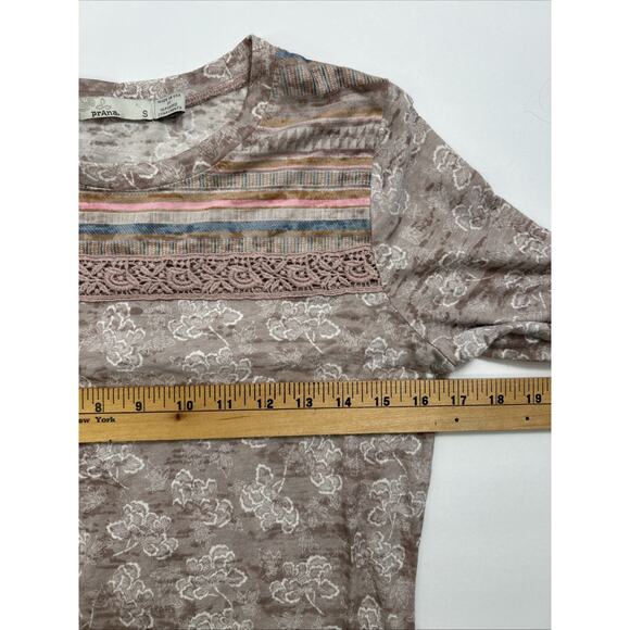 PrAna Women Small Lottie L/S Burnout Top Floral Print Made In USA Pink Purple - Picture 7 of 9